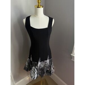 Joseph Ribkoff Layered Ruffle Bubble Dress Size 6 Black Square Neck